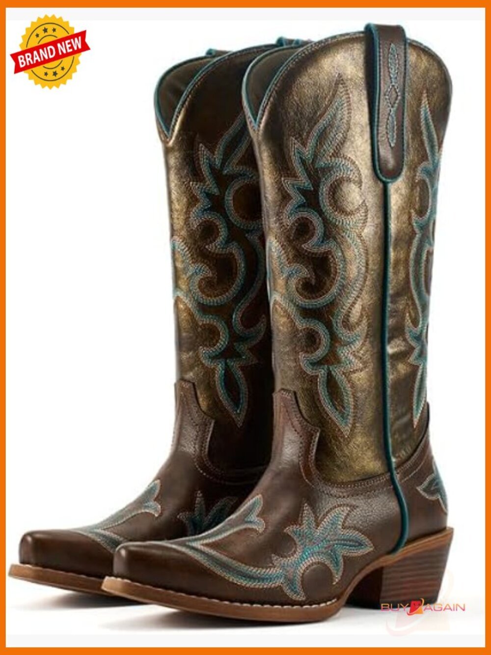 Mid Calf Cowgirl Boots with Chunky Heel Snip Toe Embroidery Western Boots for